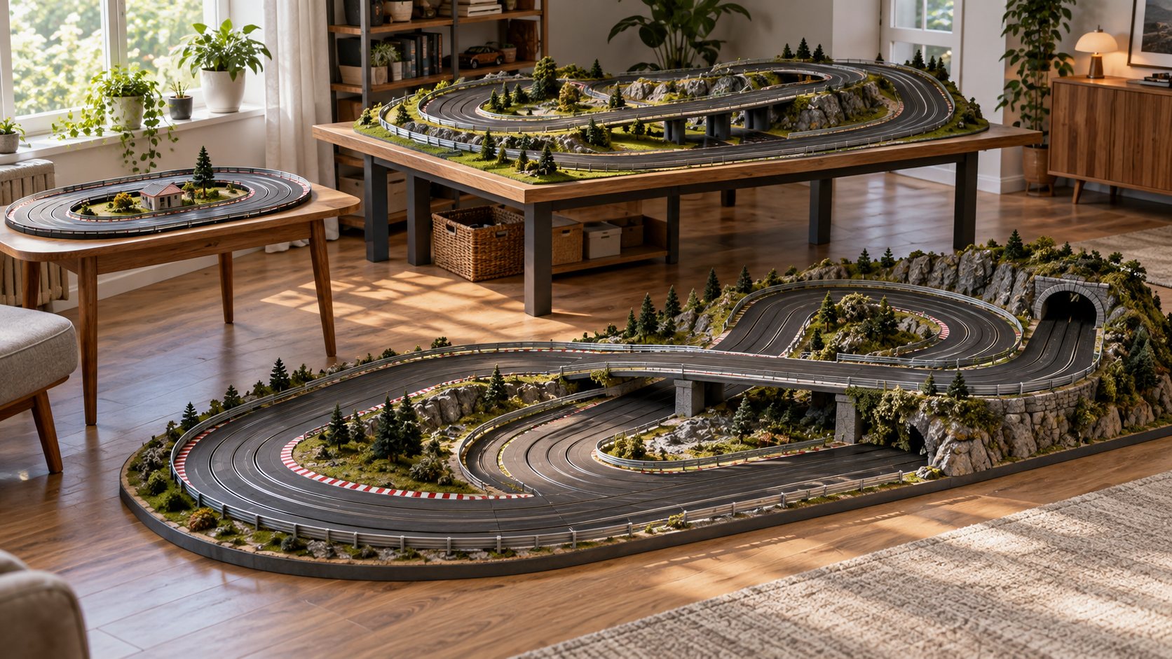 Traçados de pista de autorama para espaços pequeno, médio e grande