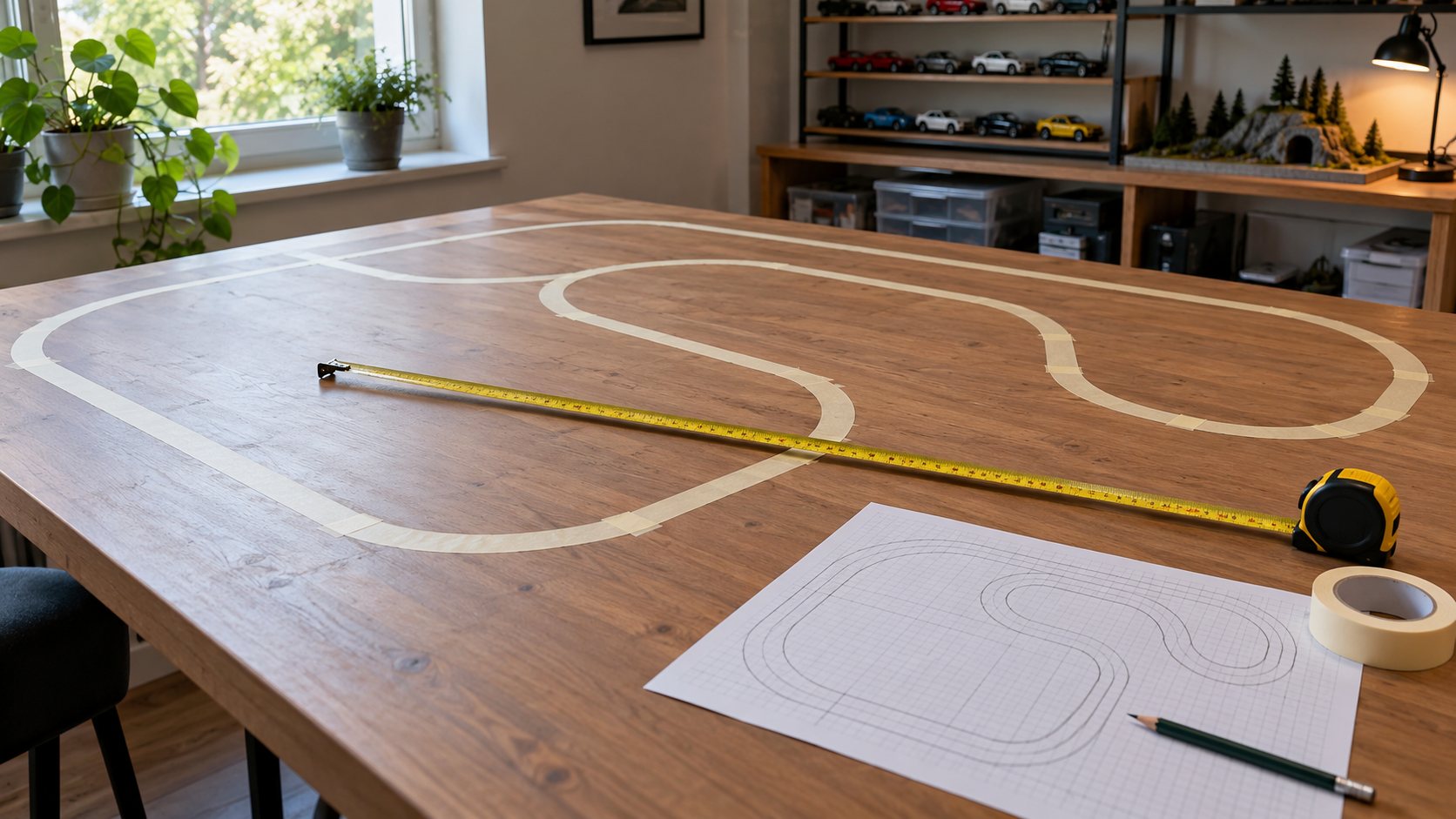 Medindo o espaço da mesa para projetar uma pista de autorama